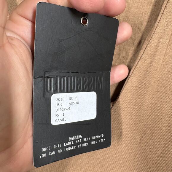 Missguided Size 6 Plunge Sheath Dress Camel Tan Hourglass Sleeveless Stretch - Picture 7 of 9